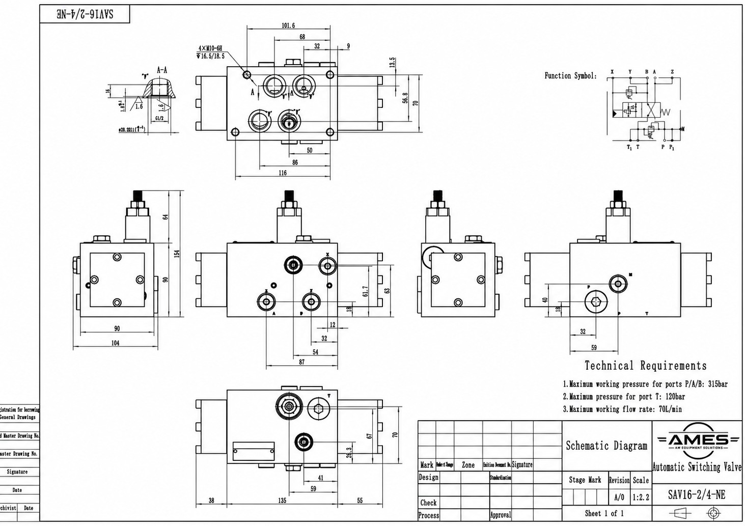 Rysunek techniczny zaworu hydraulicznego SAV16-2/4-NE